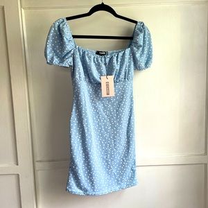 Misguided polka dot puff sleeve mini dress